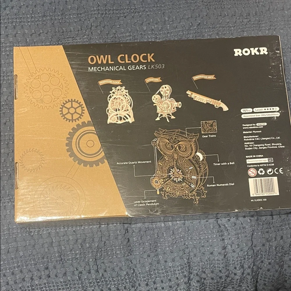 Owl Clock Mechanical Gears Puzzle - Brown